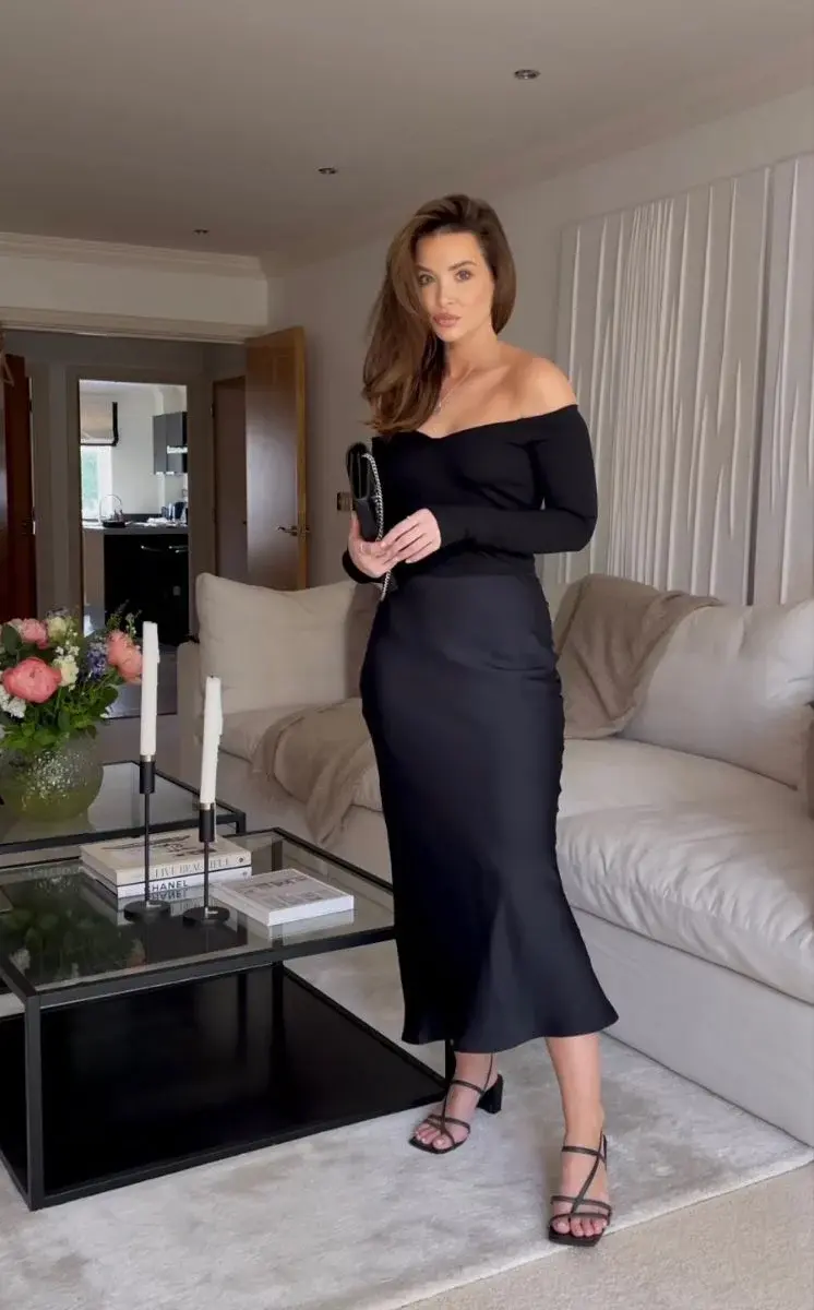 black satin skirt outfit