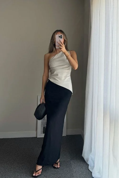 black satin skirt outfit
