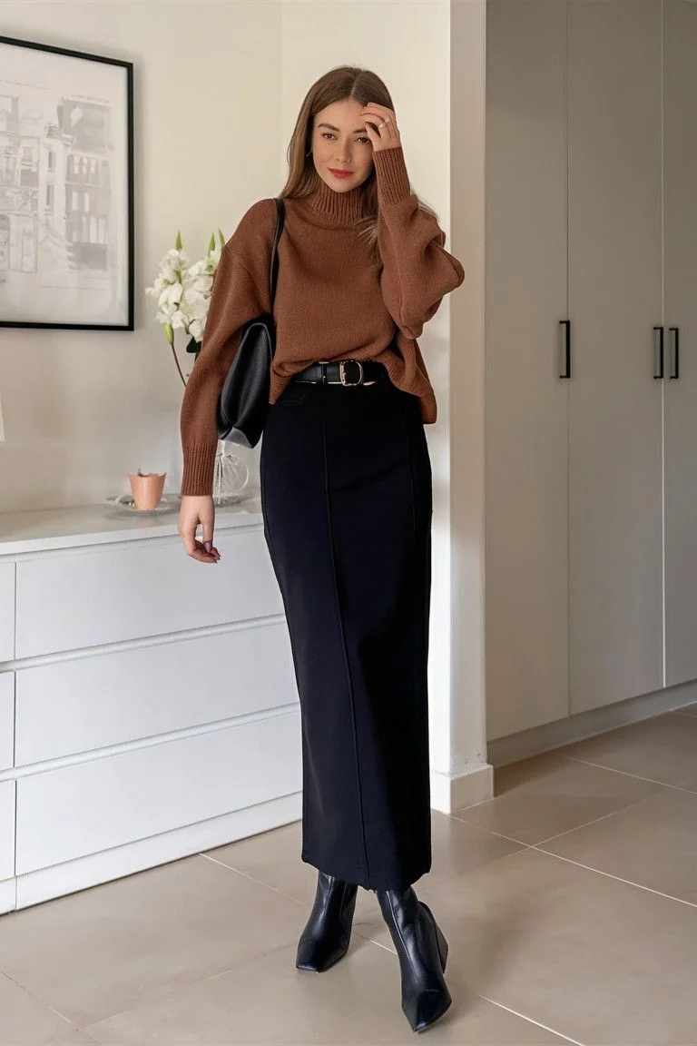 black satin skirt outfit