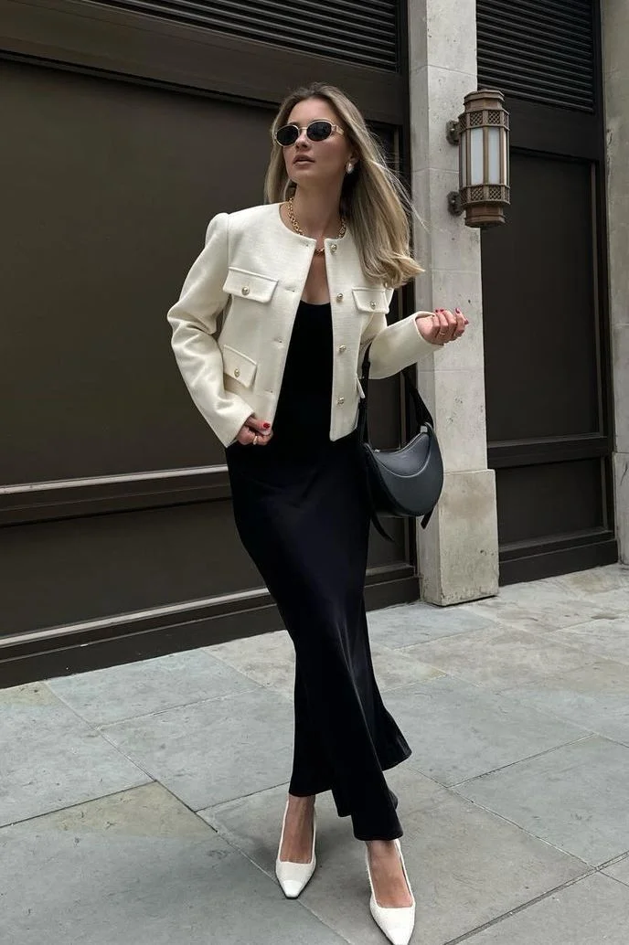 black satin skirt outfit