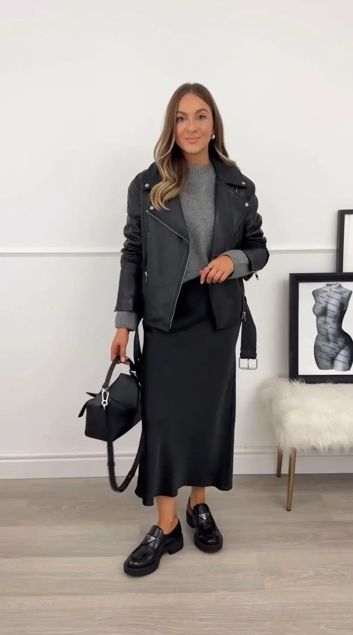 black satin skirt outfit