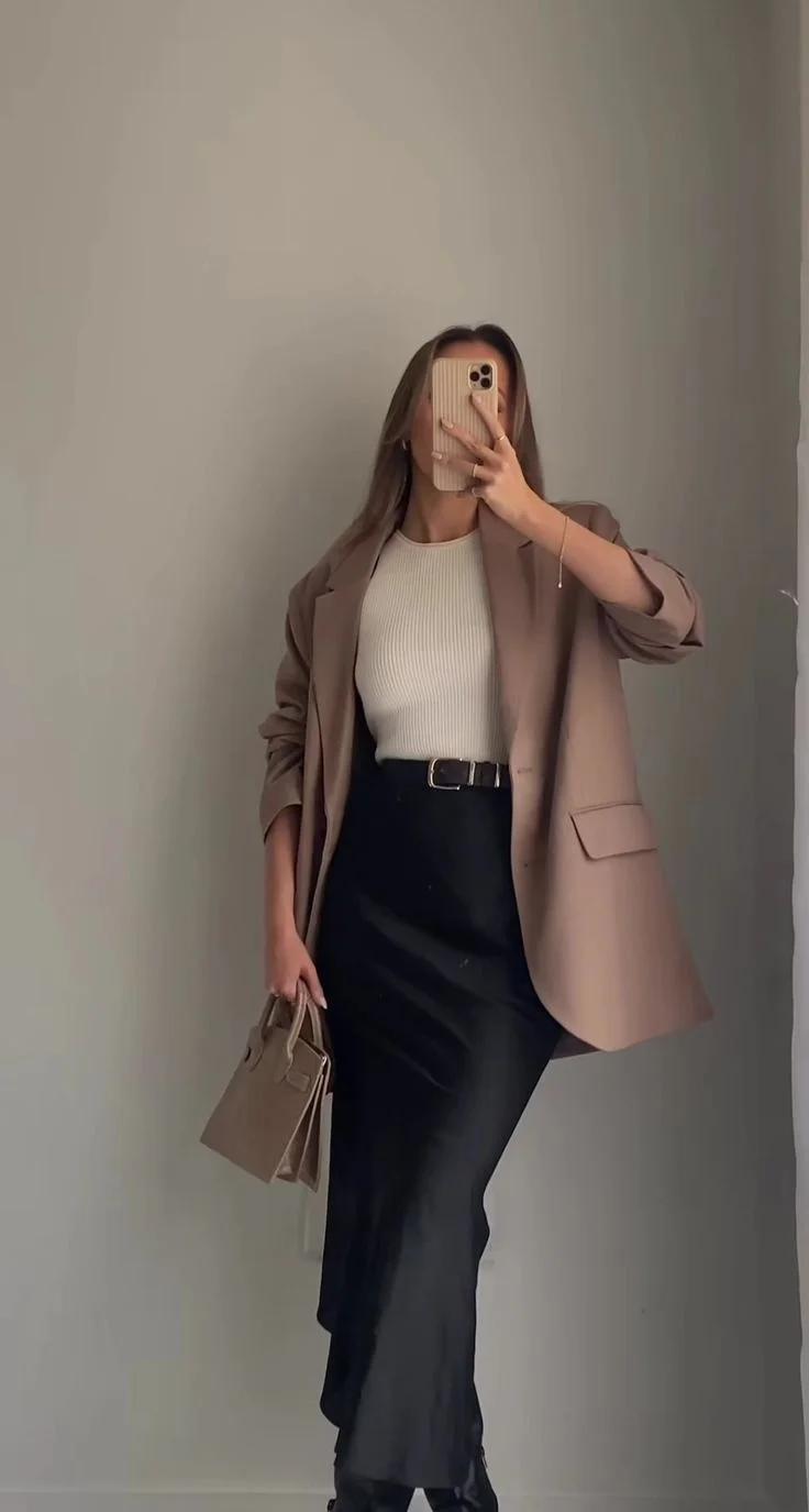 black satin skirt outfit
