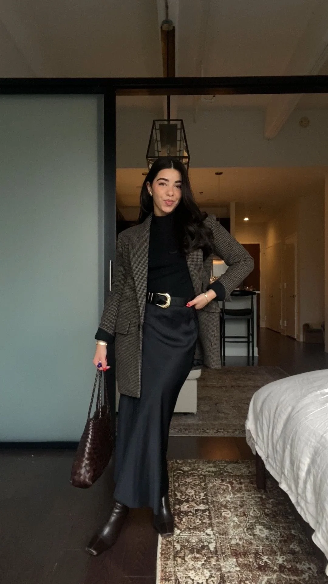 black satin skirt outfit