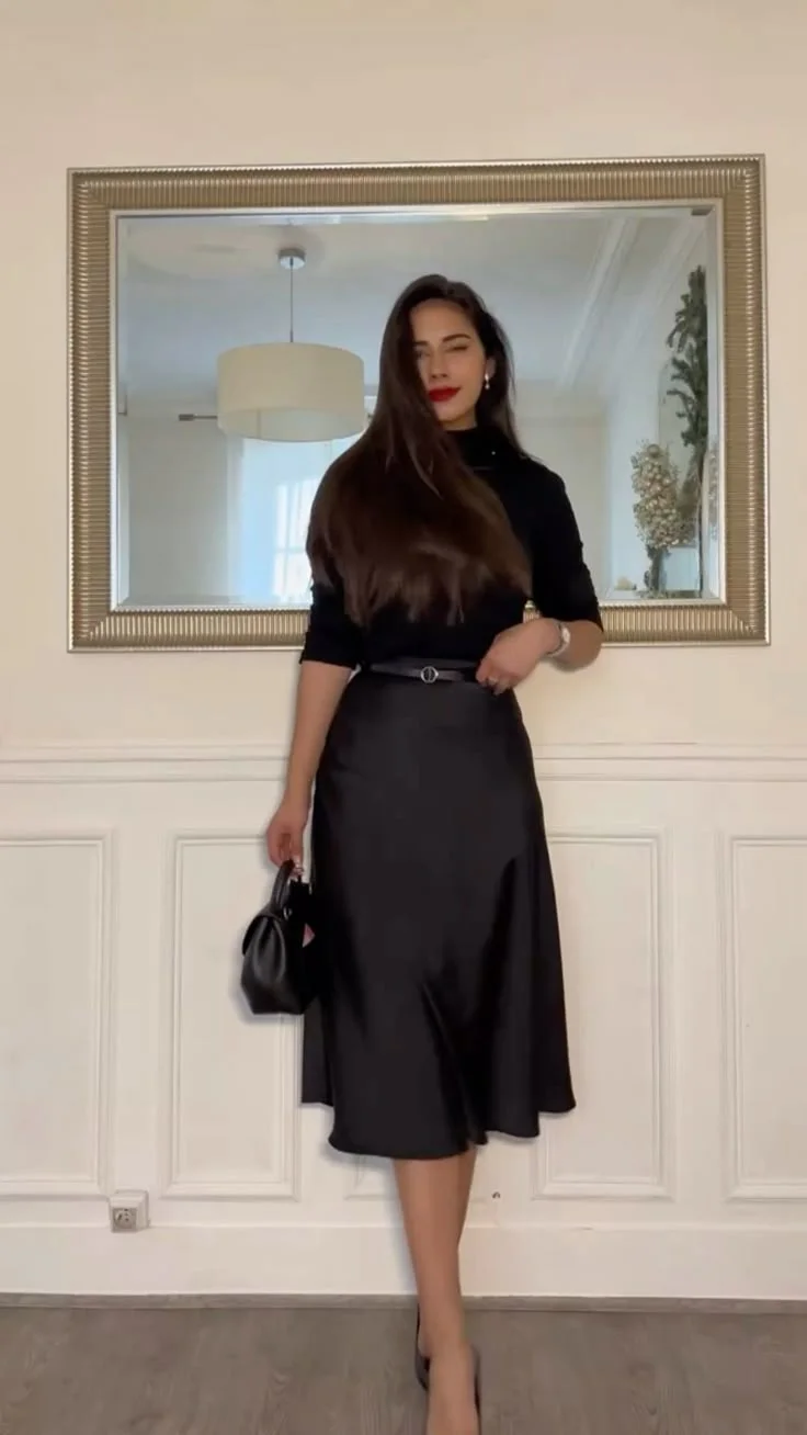 black satin skirt outfit