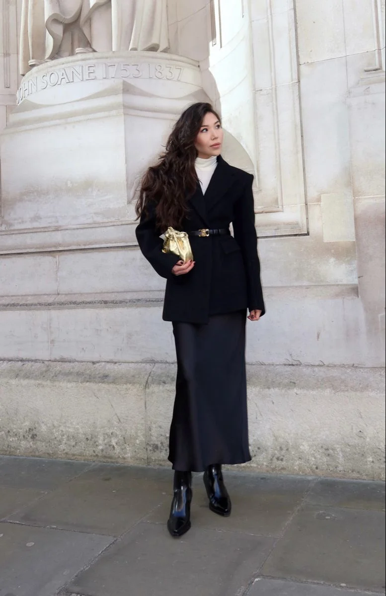 black satin skirt outfit